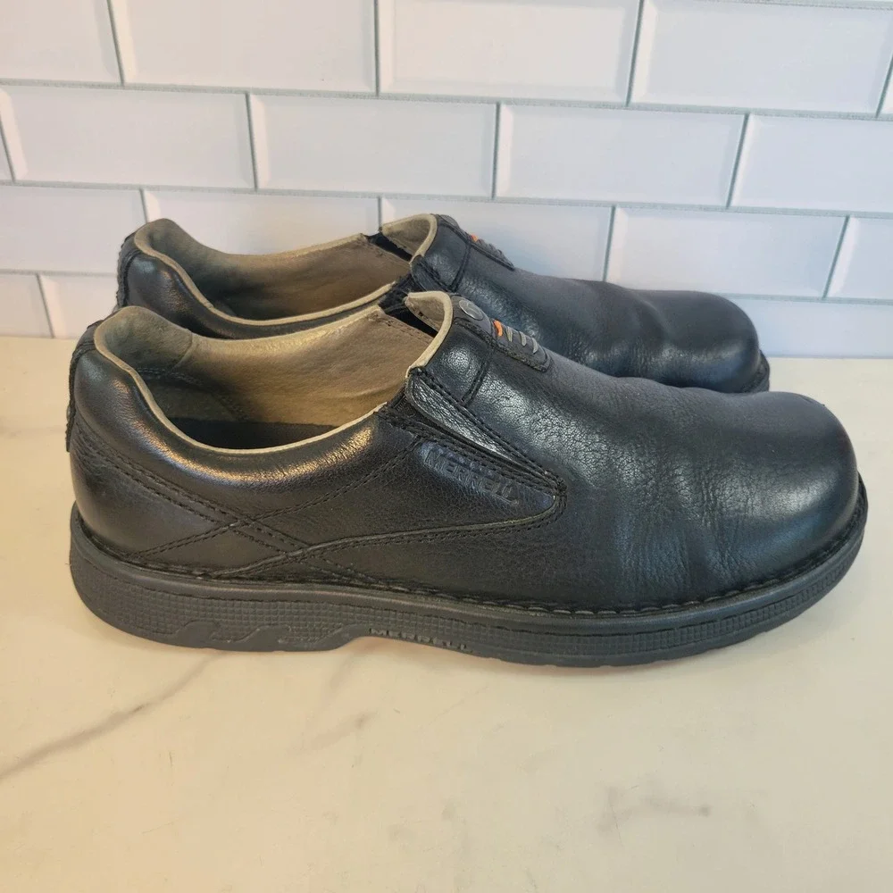 Merrell World Legend Shoes Men's Size 10.5 Black Leather Slip On Pebbled J45053